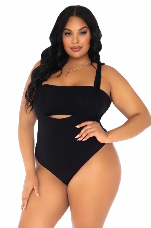 Plus Size 2 Piece Opaque Bandeau & Suspender Bodysuit