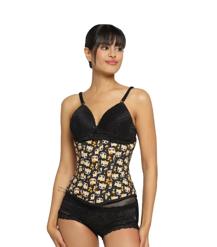 Cat printed waist reducing  underbust corset