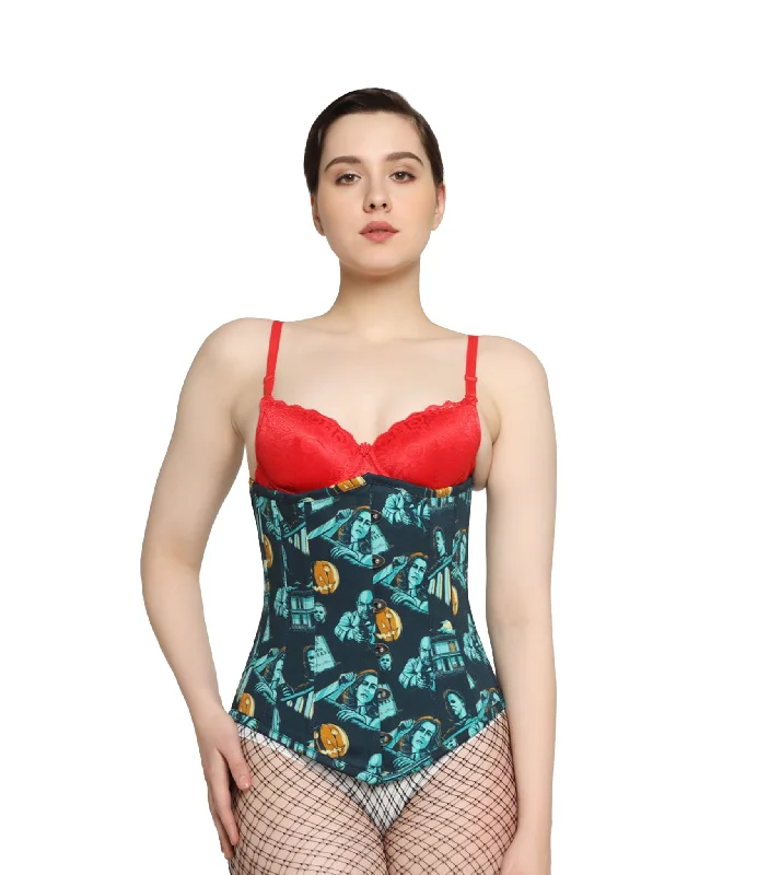 Chevron printed waist reducing longlined underbust corset