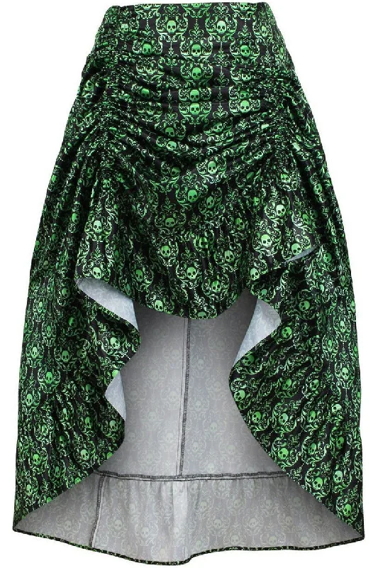 Green & Black Skull Satin Adjustable High Low Skirt