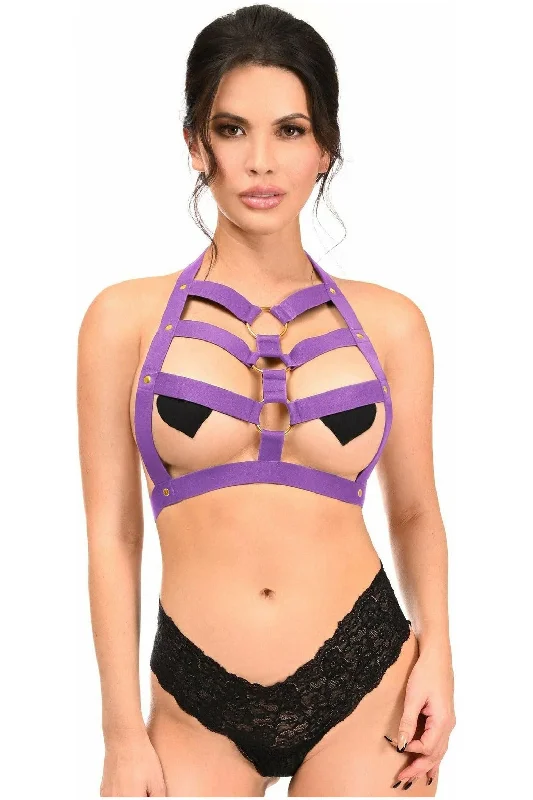 BOXED Dark Purple Stretchy Body Harness w/Gold Hardware