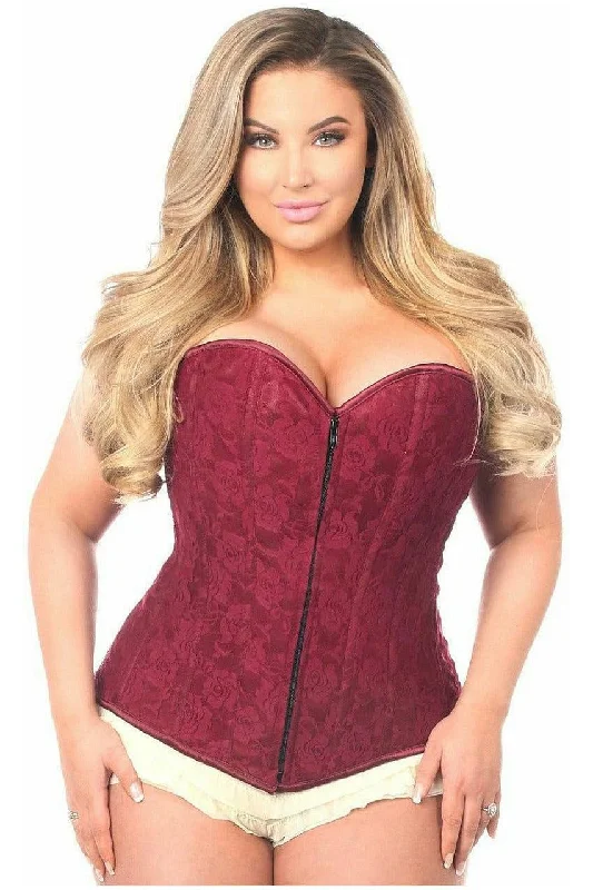 Lavish Wine Lace Overbust Corset w/Zipper