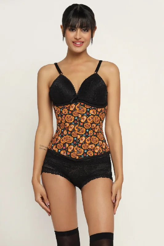 Pumpkin flower printed waist reducing  underbust corset