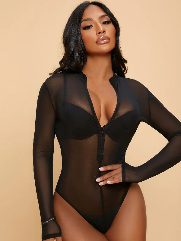 Tell Me More Sheer Zip Bodysuit