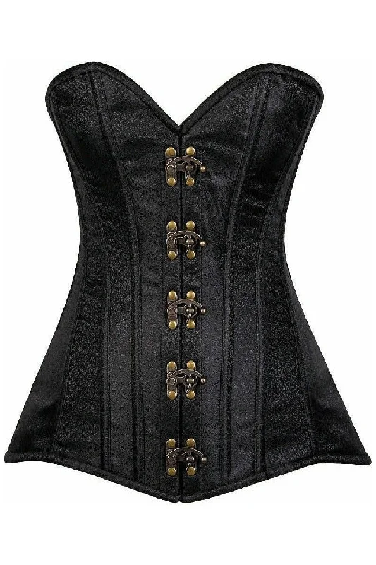 Top Drawer Black Brocade Steel Boned Corset w/Clasp Closure