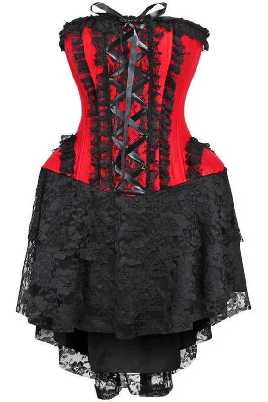 Top Drawer Steel Boned Strapless Red/Black Lace Victorian Corset Dress