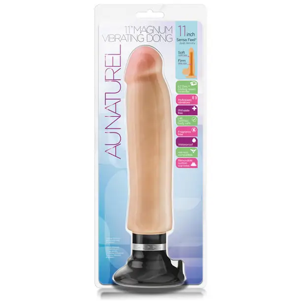 Blush Au Naturel 11 in. Magnum Vibrating Dong Dual Density Dildo with Suction Cup Beige