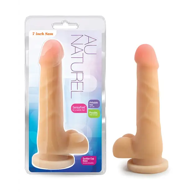 Blush Au Naturel 7 in. Sam Posable Dual Density Dildo with Balls & Suction Cup Beige