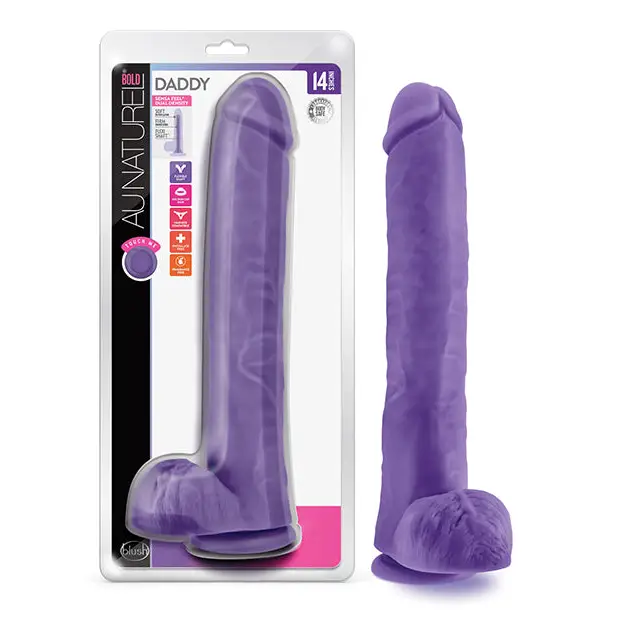 Blush Au Naturel Bold Daddy 14 in. Posable Dual Density Dildo with Balls & Suction Cup Purple