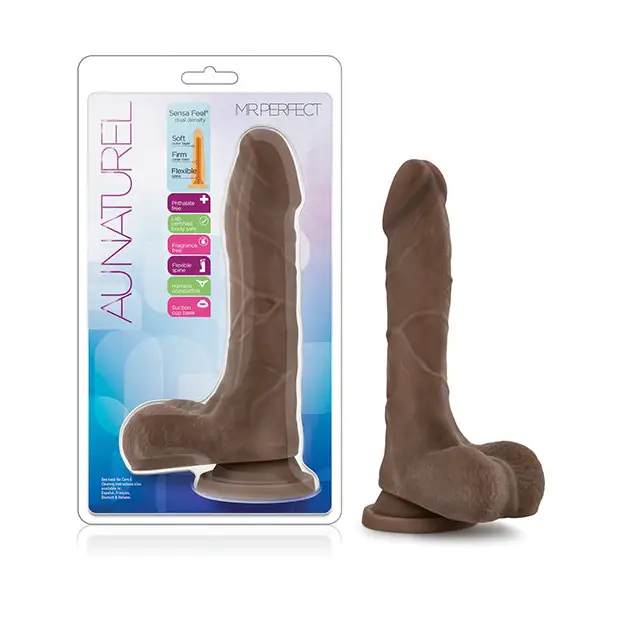 Blush Au Naturel Mister Perfect 8.5 in. Posable Dual Density Dildo with Balls & Suction Cup Brown