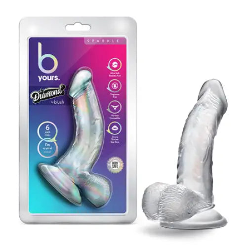 Blush B Yours Diamond Sparkle 6 in. Dildo with Balls & Suction Cup Clear