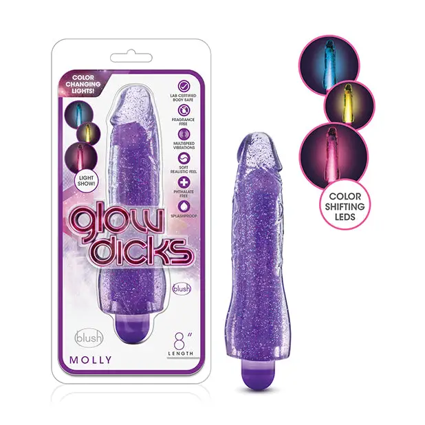 Blush Glow Dicks Molly Color Changing 8 in. Vibrating Dildo