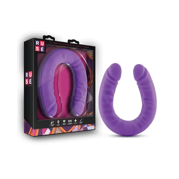 Blush Ruse Realistic 18 in. Silicone Slim Double Dong Dual Ended Dildo Purple