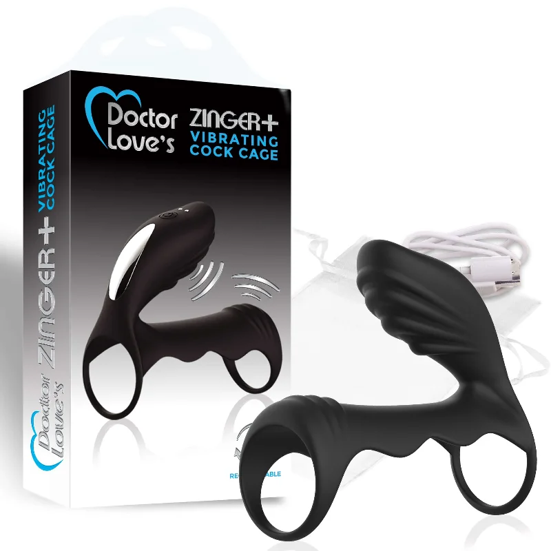 Doctor Love Zinger + Vibrating Rechargeable Cock Cage Black