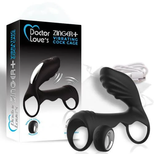 Doctor Love Zinger + Vibrating Rechargeable Cock Cage with Remote Control Black