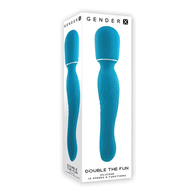 Gender X Double The Fun Rechargeable Dual Ended Silicone Wand Vibrator Teal