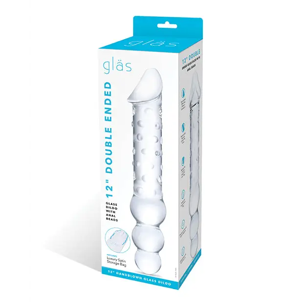 Glas 12 in. Double Ended Glass Dildo with Anal Beads