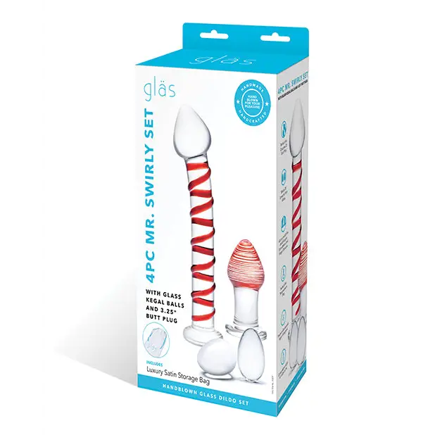 Glas 4-Piece Mr. Swirly Set with Glass Kegel Balls and 3.25 in. Buttplug