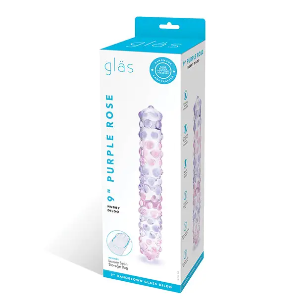 Glas 9 in. Purple Rose Nubby Glass Dildo