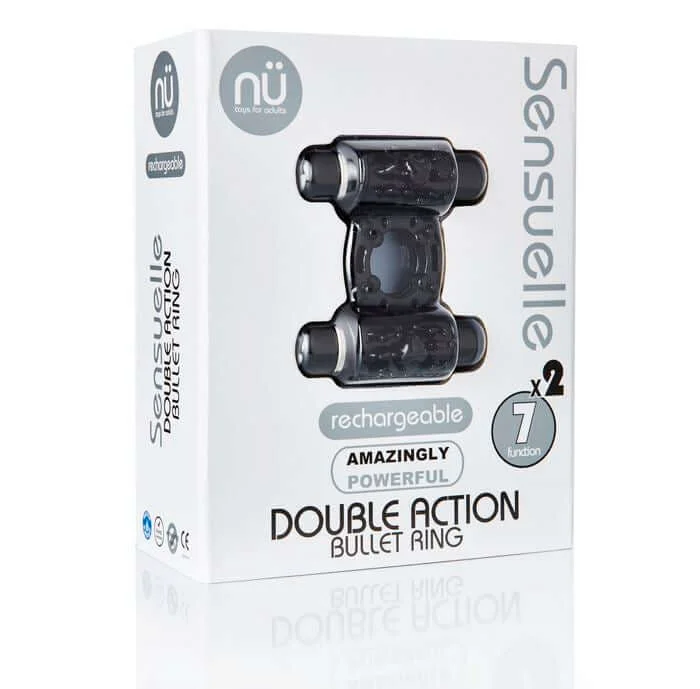 Sensuelle Double Action Black 7 function vibrating couples ring