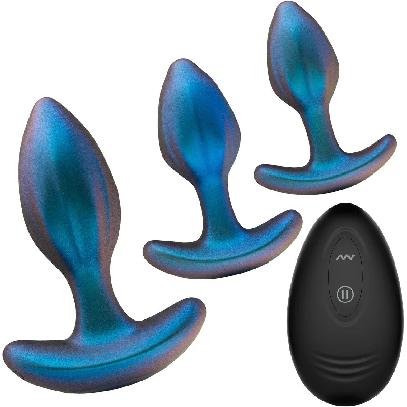 Anal Adventures Matrix Cosmos 3-Piece Silicone Anal Training Kit With Vibrating Butt Plug & Remote By Blush - Lunar Blue