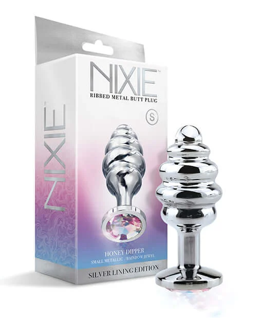 Nixie Honey Dipper Small Ribbed Stainless Steel Plug - Silver Lining Edition by Global Novelties