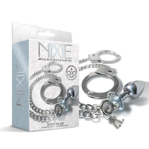 Nixie Metal Plug & Cuff Set in Silver: Jewel-Inlaid for Sensual Play