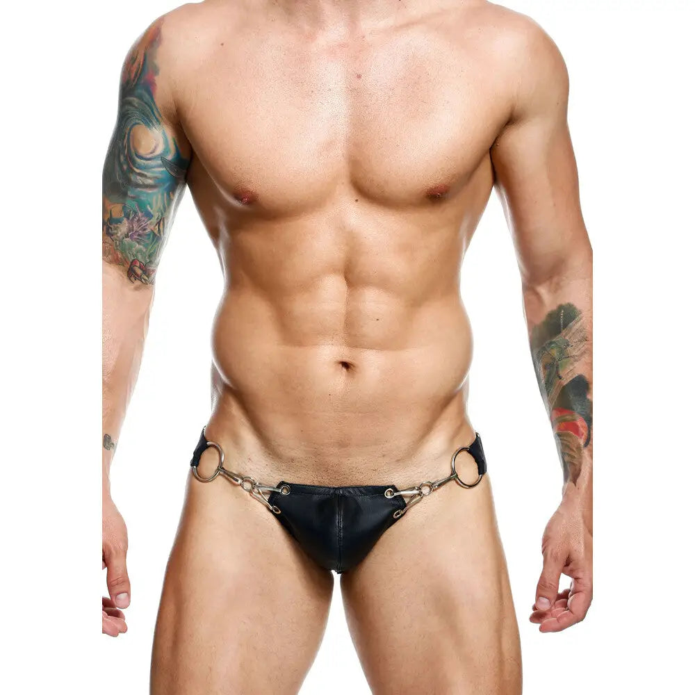 Black Erotic Faux Leather Snap Jockstrap for Men