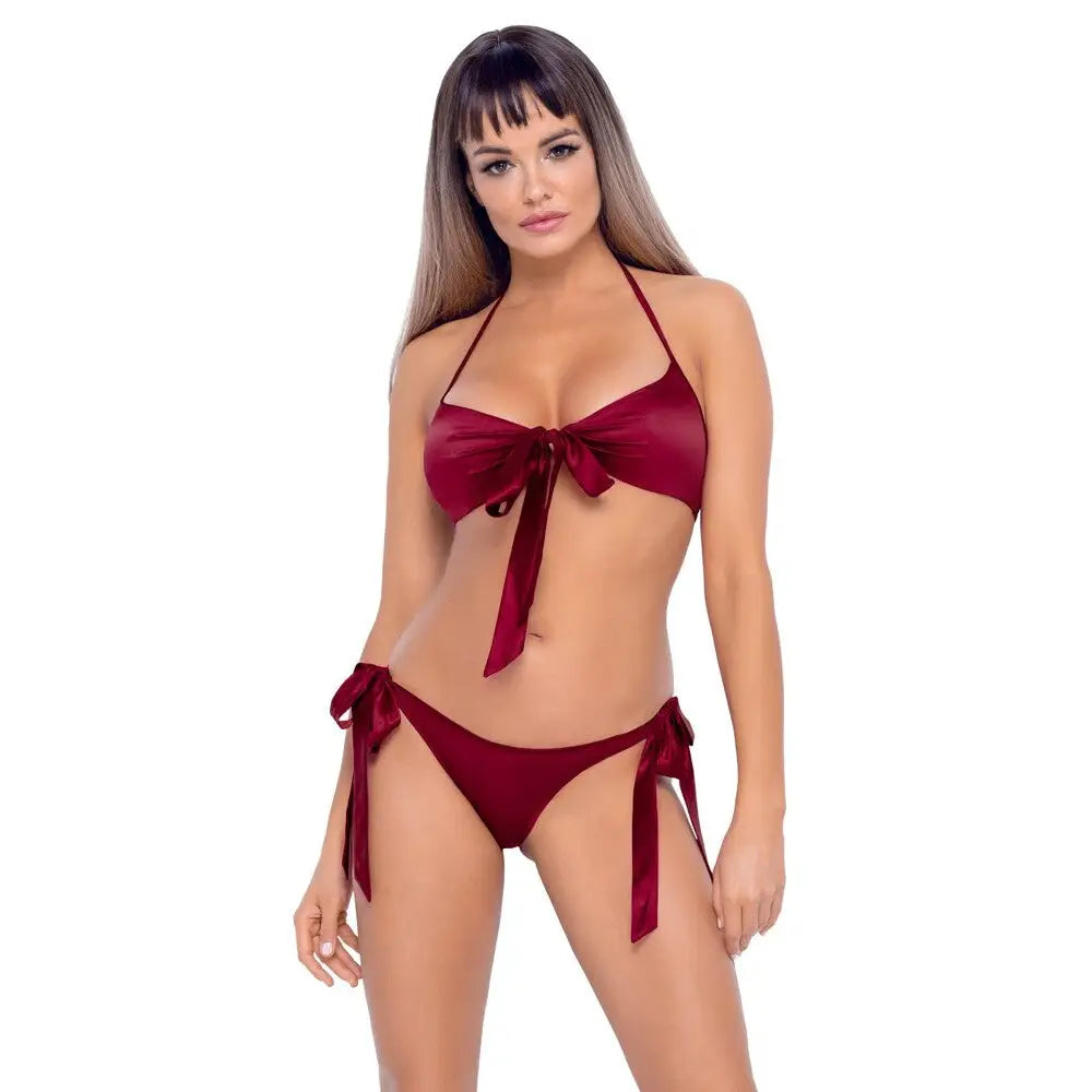 Cottelli Wet Look Red Tie Up Bra and Briefs Set