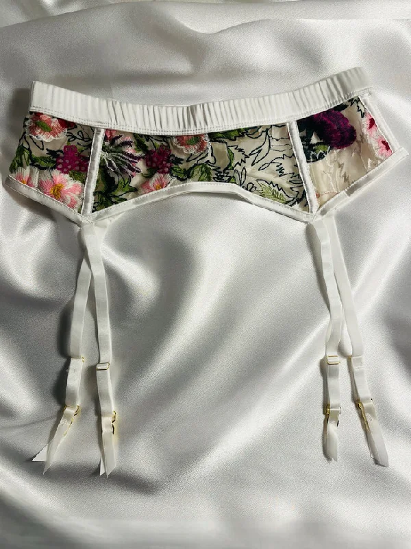 Kilo Brava Embroidery Garter Belt in Multi Floral