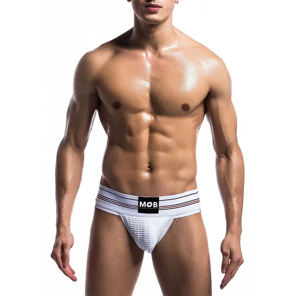 Male White Fetish Classic Wide Jockstrap with Elastic Waistline