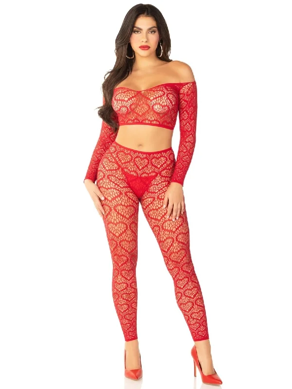 Red 2pc Croptop and Footless Tights - Os Tights - Os