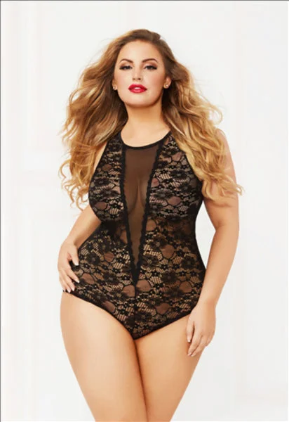 Seven 'Til Midnight 10863X Mesh Teddy - Black - Plus Size