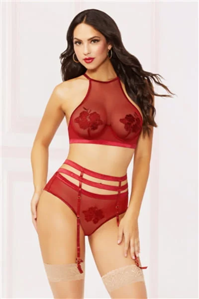 Seven 'Til Midnight 10881 La Vie En Rose Bra Set - Small - Burgundy