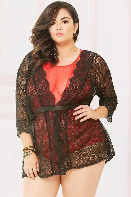 Seven 'Til Midnight 10894 Lace Robe Queen Size - Black