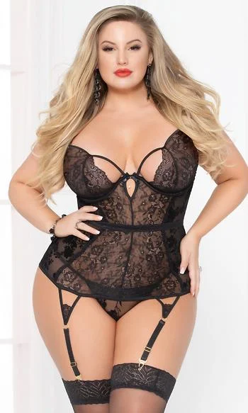 Seven 'Til Midnight 10925X Simply Gorgeous Bustier Two Piece Set - 3XL/4XL - Black