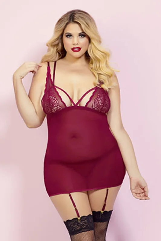 Seven 'Til Midnight 10791XP Chemise Set - Queen Size - Burgundy