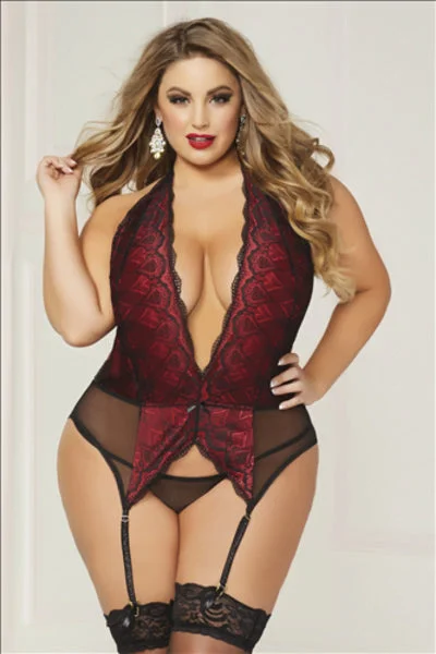 Seven 'Til Midnight 10833XP Chemise Set - Black & Red - Queen